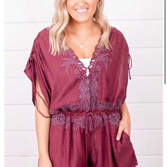 NEW Free People Weila Romper plum Floral Embroidered size XS - Picture 6 of 12